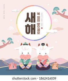 New Year illustration. New Year's Day greeting. Korean Translation : "Happy New Year"
