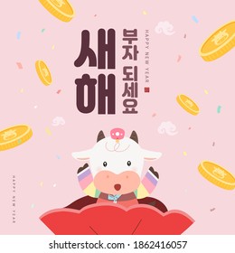 New Year illustration. New Year's Day greeting. Korean Translation : "Be rich in new year"
