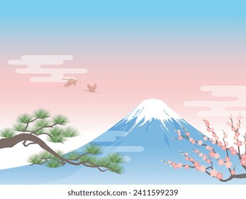 New Year image_Mt.Fuji and pine plum blossoms