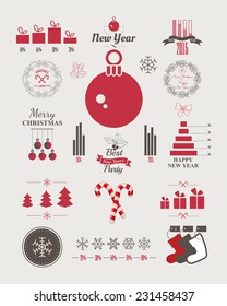 New Year infographics. Christmas statistics. Set of christmas ornaments and decorative elements, vintage banner, ribbon, labels, frames, badge, stickers. Vector Christmas element.