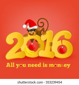 New year invitation card with monkey symbol of year. Vector illustration