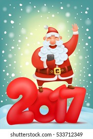 new year invitation card template with santa claus making photo Vector illustration