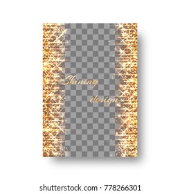 New Year invitation template with light flashes, flying sparkles and golden stars