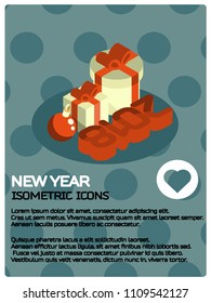 New year isometric poster. Vector illustration, EPS 10