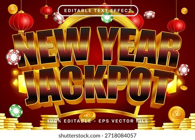 New Year Jackpot 3d text effect and editable text effect with lanterns and Chinese ornaments