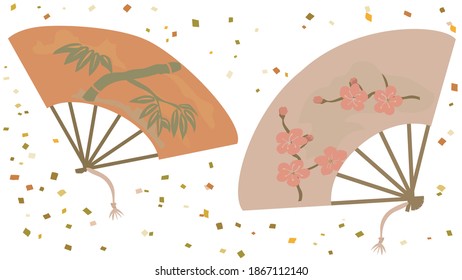 New Year Japanese style material,fan and confetti