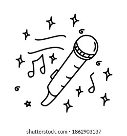 New Year Karaoke Hand Drawn Icon Set Vector.
