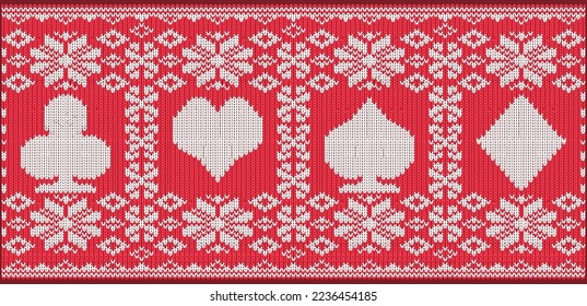 New year knitted banner with xmas poker cards, vector illustration