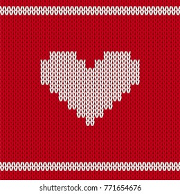 New Year Knitted Ornament Pattern vector Red Love heart