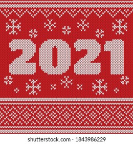 New Year Knitted Pattern with number 2020. Knitting Sweater Design. Wool Knitted Texture. Vector illustration