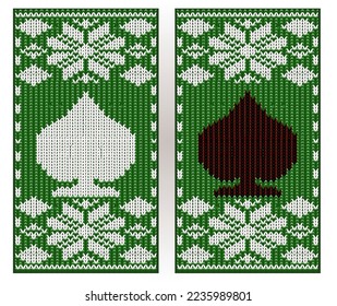 New year knitted pattern with poker spades cards, vector illustration	