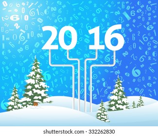 New Year Landscape 2016 Year Numbers Fall Illustration