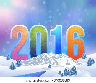New Year Landscape Colorful Year 2016 Numbers Illustration