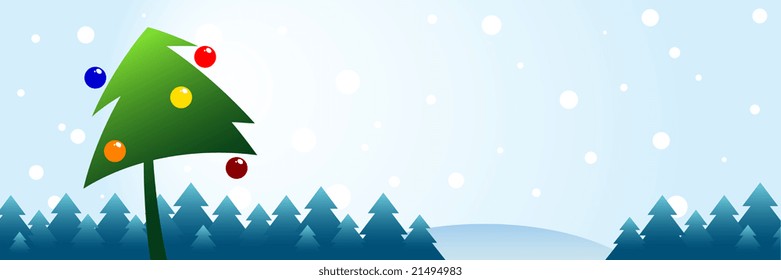 New Year landscape with decorate christmas tree.