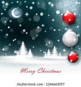 New year landscape on the postcard background. Vector illustration