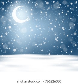 New year landscape on the postcard background. Vector illustration.