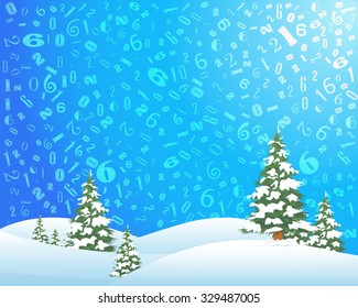New Year Landscape Vector Design, Abstract 2016 Year Numbers Fall Illustration