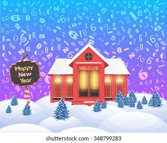 New Year Landscape Vector Design, Abstract 2016 Year Numbers Fall Illustration