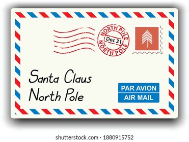 new year letter to santa, air mail postmark, grunge rubber stamp, vector illustration