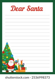 New Year letter to Santa Claus, wish list. Holiday new year decoration template. Page for New Year's wish list.