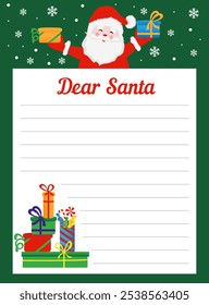 New Year letter to Santa Claus, wish list. Holiday new year decoration template. Page for New Year's wish list.