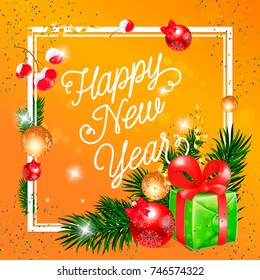 New Year lettering with gift box