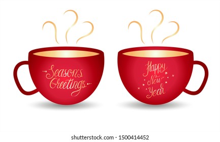 New Year lettering gold color on red circles isolated on a white background