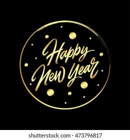 New Year lettering for greeting cards, posters and party Invitation designs, banner. Holiday card with lettering. Golden holiday gift. 