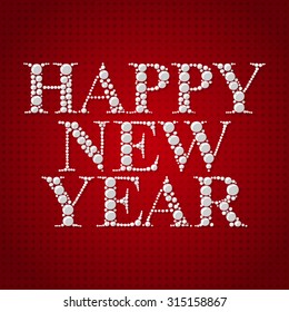 New year lettering making with dots on abstract red background for greeting christmas or business card. Vector illustration.