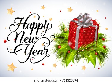 New Year Lettering with Mistletoe and Box