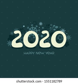 New year lettering on on seamless background. Calligraphy 2020 with snowflakes and stars decoration. Design Template for new year greeting card, holiday decoration and invitation, element for calendar