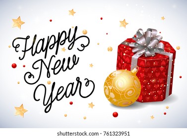 New Year Lettering with Present Box