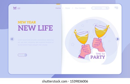 New year new life, Illustration of "Cheers" for a new year's party on the landing page