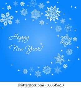 New Year light blue square background with snowflakes 