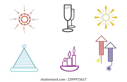 new year line icon set, party outline  icon vector illustration. 