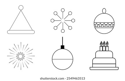 new year line icon set, vector illustration