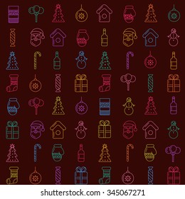 New year line icons pattern on dark background