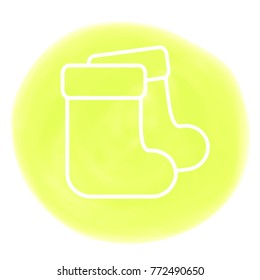 New year line socks icon on yellow marker spot, symbol for christmas design