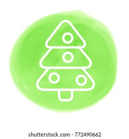New year line tree icon on green marker spot, symbol for christmas design