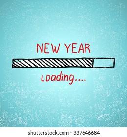 New year is loading. Holiday concept on a blue background with snow and snowflakes. New year template vector illustration.