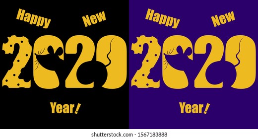 new year logo with a rat and congratulations using negative space creative