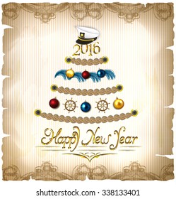New Year in a marine style. vector card