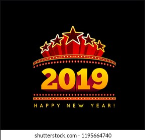 New Year marquee 2019 vector illustration on black