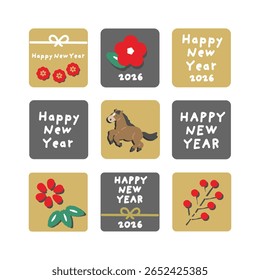 Conjunto de ilustración de ícono de caballo de material de año Nuevo