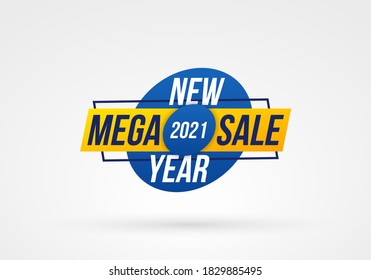 New year mega sale tag. Super mega discounts. Happy new year icon. Promotional design in flat style. Winter set vector web banners. Vector illustration, eps 10. 
