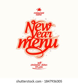New year menu card cover, lettering vector design template