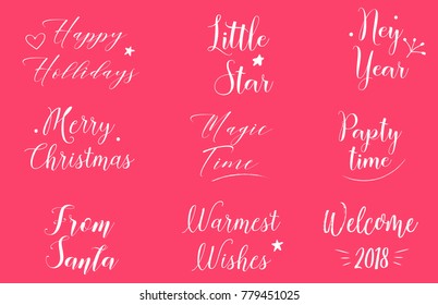 New Year and Merry Christmas decoration set.Typography set.The main symbols of the holiday. Vector logo, emblems, text design. Usable for , greeting cards, gifts etc.
