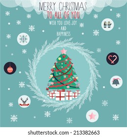 New year and merry Christmas flat concept design illustration. 