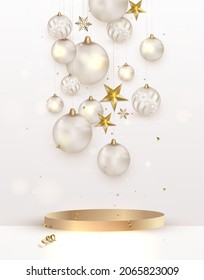 New Year and Merry Christmas greating card. Pastel composition with christmas balls.