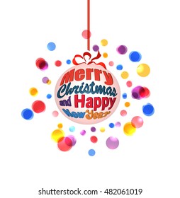 The New Year and Merry Christmas greeting text pattern in cute round shape. Used for the cards of modern style. 
